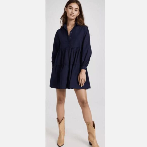 Young Fabulous & Broke Brooks Dress YFB Navy Blue Tiered Button Front Size Large - Picture 1 of 13